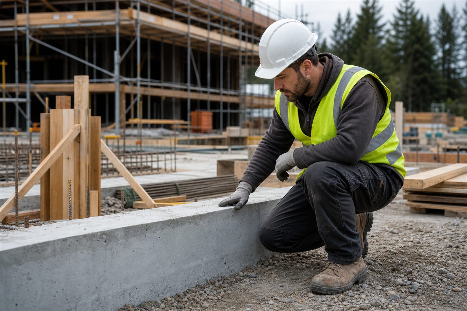 Bouwprofessional controleert werk op een bouwplaats